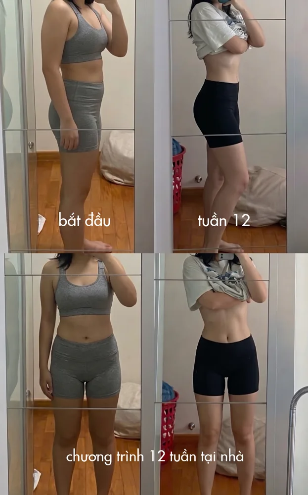 Ảnh 6: góc nghiêng và chính diện lúc bắt đầu và tuần 12 trong chương trình tập tại nhà.
